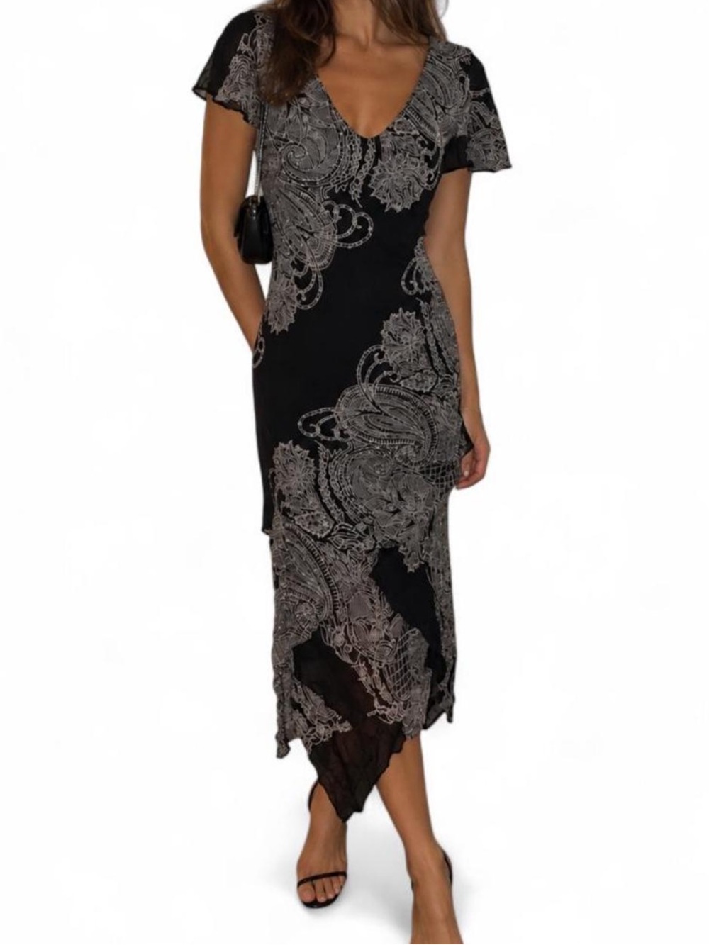 Y2K Eva Blue Black & White Paisley Beaded Maxi Dress – Fairy Grunge Flutter